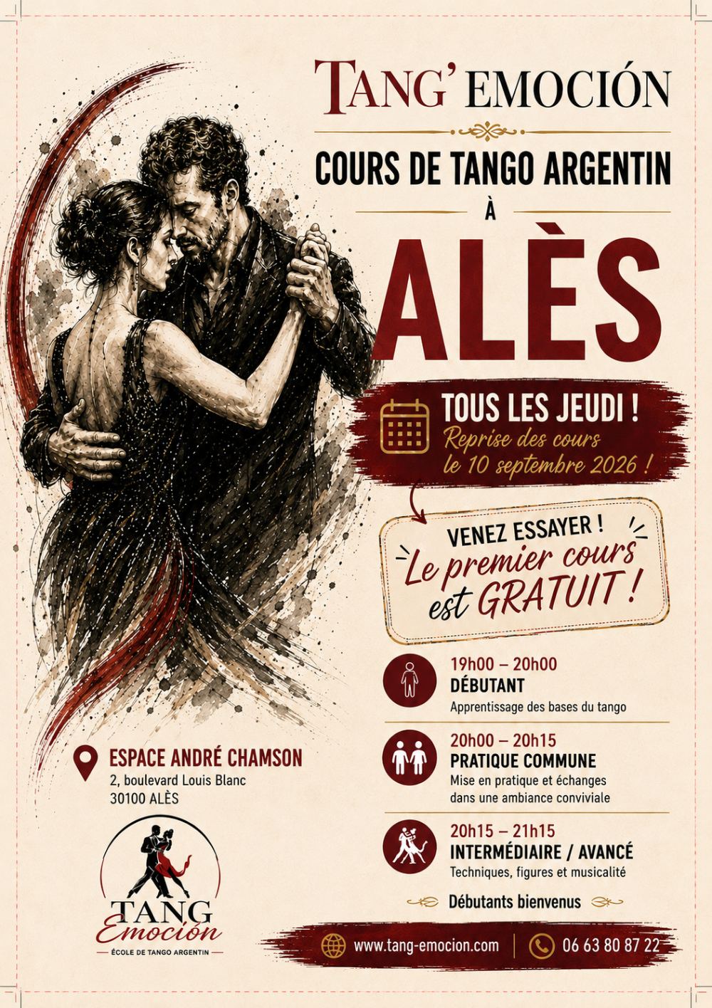 Affiche cours de tango argentin à Alès