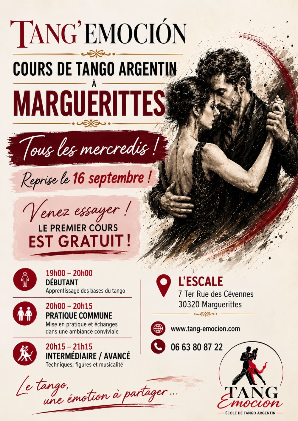 Affiche cours de tango argentin à Marguerittes