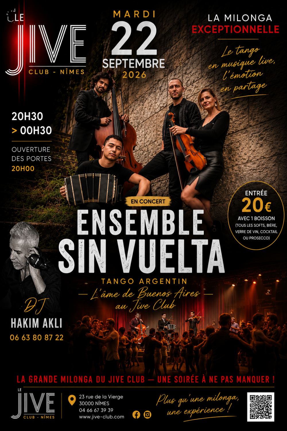 Milonga du mardi 22 septembre avec l'Ensemble Sin Vuelta